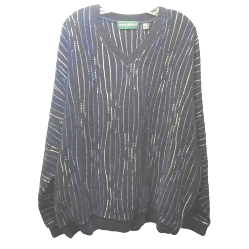 Tundra 3D Cable Knit Sweater Black Striped Preppy Hipster Eclectric Grandpa XL